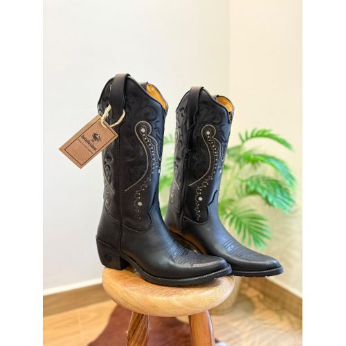 PRONTA ENTREGA - BOTA TEXANA EM COURO PRETO TRIBAL... - Botas Texanas Bruto
