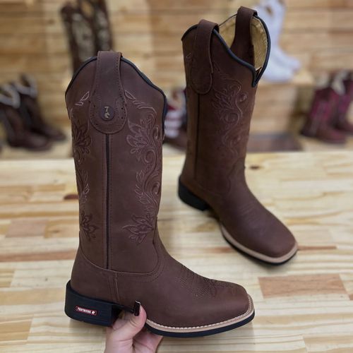 PRONTA ENTREGA - BOTA TEXANA EM COURO MARROM BORDA... - Botas Texanas Bruto