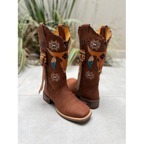 BOTA TEXANA EM COURO MARROM TOURO COM CORDINHA E T... - Botas Texanas Bruto