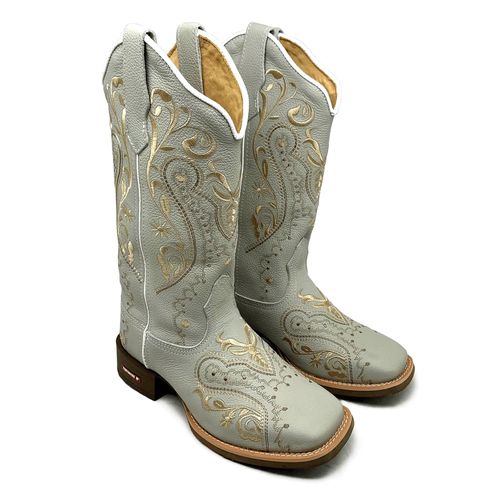 BOTA TEXANA EM COURO OFF WHITE BORDADO TRIBAL - BT... - Botas Texanas Bruto
