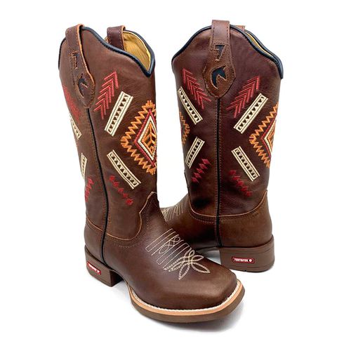 BOTA TEXANA EM COURO LÁTEGO MARROM COM BORDADO FOR... - Botas Texanas Bruto