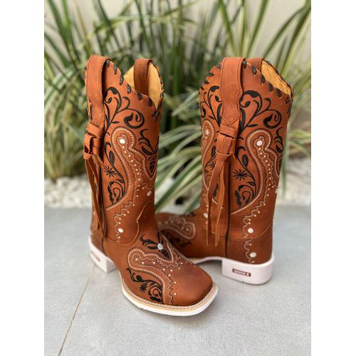 BOTA TEXANA EM COURO BORDADO TRIBAL COM TRICE E CO... - Botas Texanas Bruto