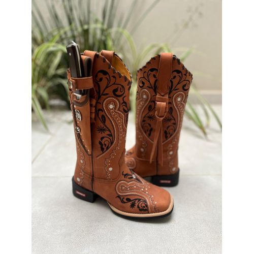 BOTA TEXANA EM COURO BORDADO TRIBAL COM TRICE E CO... - Botas Texanas Bruto