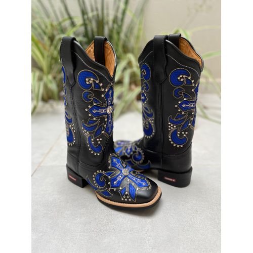 BOTA TEXANA EM COURO BORDADO CRUZ AZUL COM METAIS ... - Botas Texanas Bruto