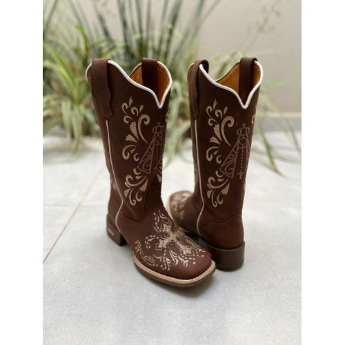 BOTA TEXANA EM COURO BORDADO NOSSA SENHORA + CRUZ ... - Botas Texanas Bruto