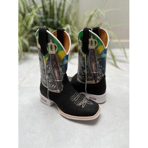 BOTA TEXANA EM COURO CANO ESTAMPADO NOSSA SENHORA ... - Botas Texanas Bruto
