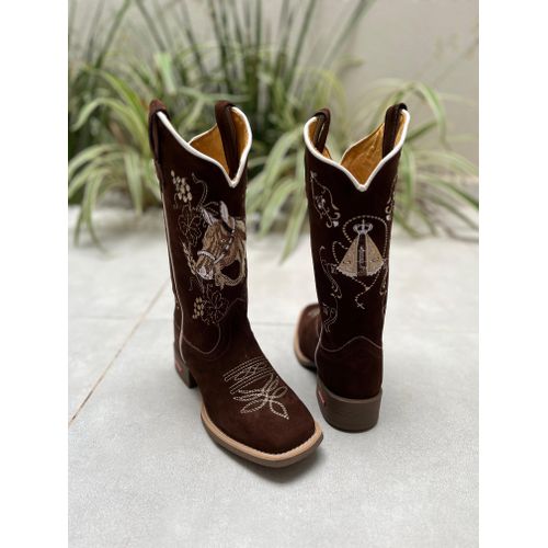 BOTA TEXANA EM COURO BORDADO CAVALO + NOSSA SENHOR... - Botas Texanas Bruto