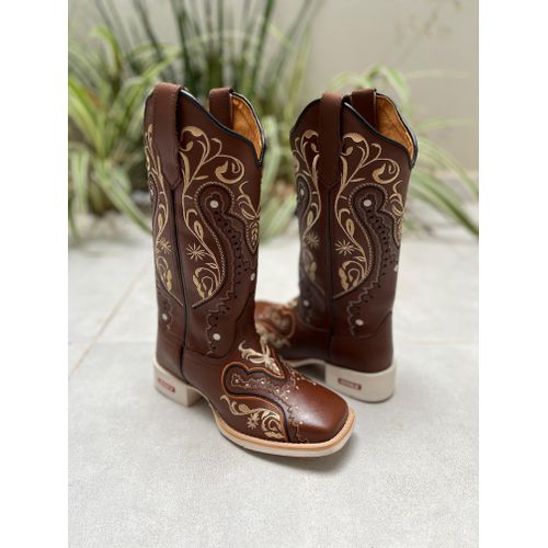 BOTA TEXANA EM COURO BORDADO TRIBAL SOLADO BRANCO ... - Botas Texanas Bruto