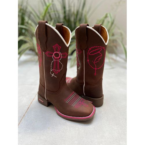 BOTA TEXANA EM COURO BORDADO CRUZ + NOSSA SENHORA ... - Botas Texanas Bruto