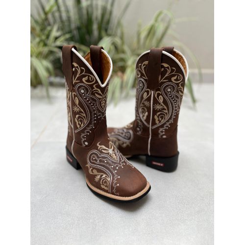 BOTA TEXANA EM COURO BORDADO TRIBAL DOURADO CANO T... - Botas Texanas Bruto