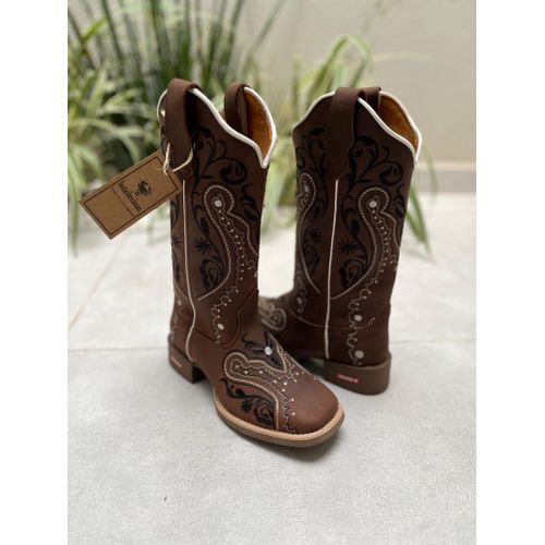 BOTA TEXANA EM COURO BORDADO TRIBAL SOLADO MARROM ... - Botas Texanas Bruto
