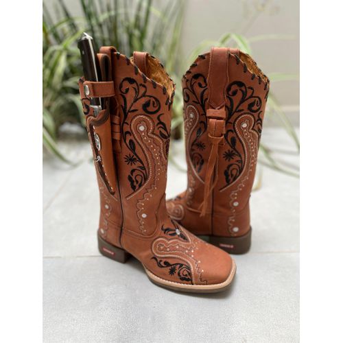 BOTA TEXANA EM COURO BORDADO TRIBAL COM KIT FACA +... - Botas Texanas Bruto