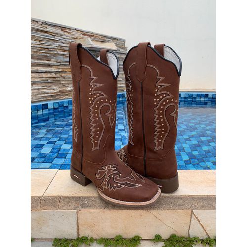 BOTA TEXANA EM COURO BORDADO CHEIO PONTILHADO SOLA... - Botas Texanas Bruto