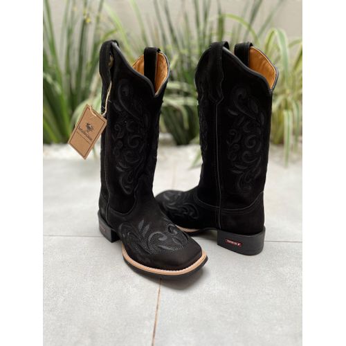 BOTA TEXANA EM COURO NOBUCK PRETO BORDADO RAMOS AL... - Botas Texanas Bruto