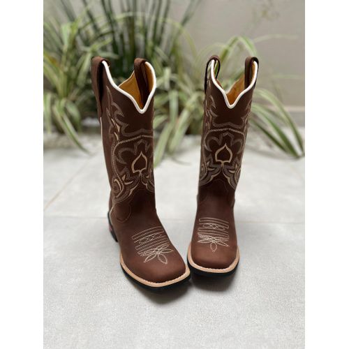 BOTA TEXANA EM COURO HORSE CAFÉ BASICA BORDADO BEG... - Botas Texanas Bruto