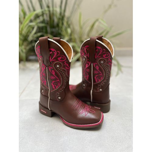 BOTA TEXANA EM COURO BORDADO TRIBAL COM VIRA ROSA ... - Botas Texanas Bruto