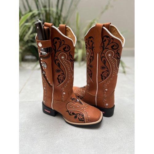 KIT BOTA TEXANA EM COURO BORDADO TRIBAL + BAINHA +... - Botas Texanas Bruto