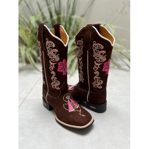 BOTA TEXANA EM COURO BORDADO FLORES + NOSSA SENHOR... - Botas Texanas Bruto