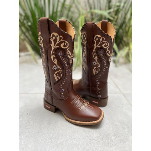 BOTA TEXANA EM COURO BORDADO TRIBAL COM TRICE - BT... - Botas Texanas Bruto