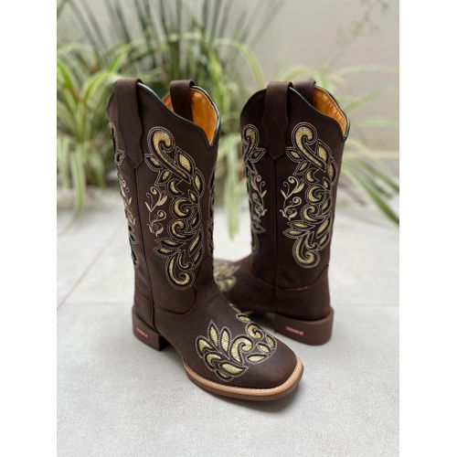 BOTA TEXANA EM COURO CAFE A LASER GLITTER DOURADO ... - Botas Texanas Bruto