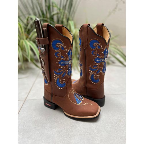 BOTA TEXANA EM COURO BORDADO NOSSA SENHORA E CRUZ ... - Botas Texanas Bruto