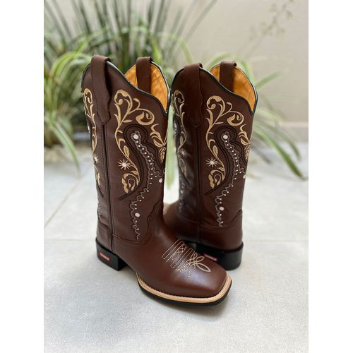 BOTA TEXANA JULIA EM COURO MARROM BORDADO TRIBAL D... - Botas Texanas Bruto