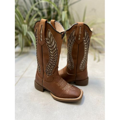 BOTA TEXANA EM COURO CARAMELO A LASER GLITTER DOUR... - Botas Texanas Bruto