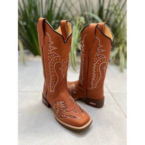 BOTA TEXANA ISABELA EM COURO HORSE TELHA BORDADA -... - Botas Texanas Bruto