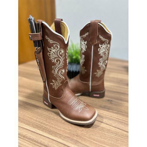 BOTA TEXANA EM COURO AMANDA BORDADO RAMOS + BAINHA... - Botas Texanas Bruto