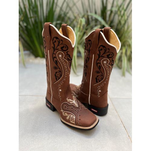 BOTA TEXANA EM COURO HORSE CAFE BORDADO TRIBAL - B... - Botas Texanas Bruto