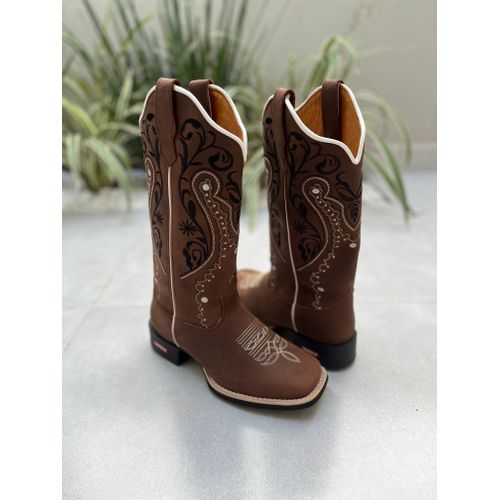 BOTA TEXANA EM COURO HORSE CAFE BORDADO TRIBAL E F... - Botas Texanas Bruto