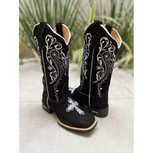BOTA TEXANA EM COURO NOBUCK PRETO BORDADO TRIBAL +... - Botas Texanas Bruto