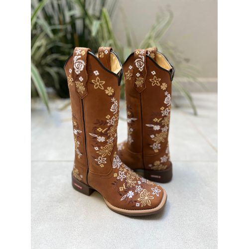 BOTA TEXANA EM COURO BORDADO FLORES - BTF234 - Botas Texanas Bruto
