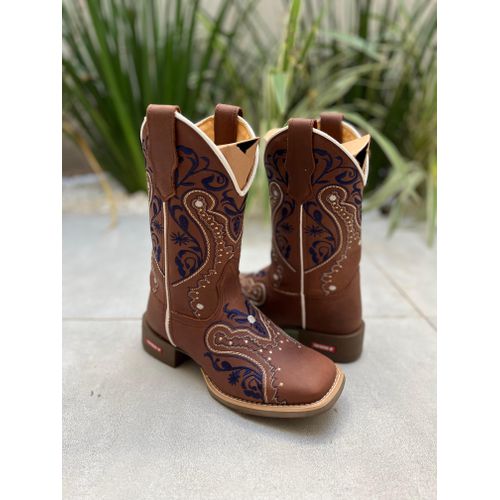 BOTA TEXANA EM COURO BORDADO TRIBAL AZUL E DOURADO... - Botas Texanas Bruto
