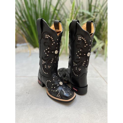 BOTA TEXANA EM COURO PRETO A LASER CRUZ BORDADO E ... - Botas Texanas Bruto