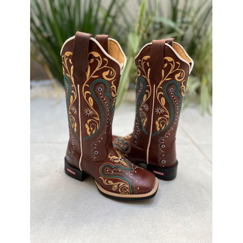 BOTA TEXANA EM COURO LATEGO BORDADO TRIBAL DOURADO... - Botas Texanas Bruto