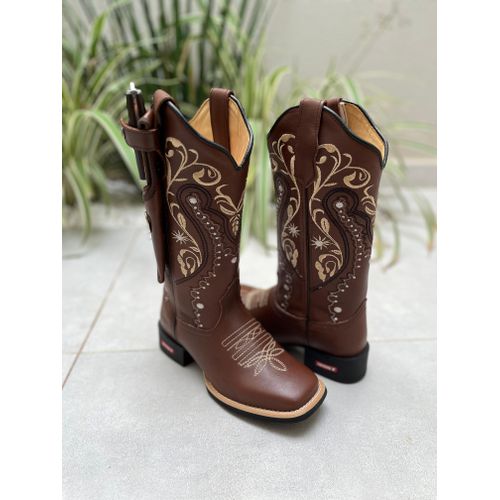 BOTA TEXANA EM COURO LATEGO MARROM BORDADO TRIBAL ... - Botas Texanas Bruto