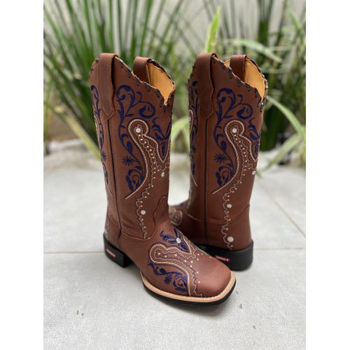 BOTA TEXANA EM COURO BORDADO TRIBAL AZUL E BRANCO ... - Botas Texanas Bruto
