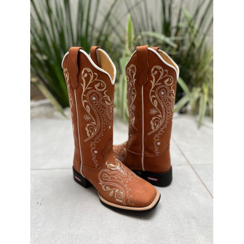 BOTA TEXANA EM COURO HORSE TELHA BORDADO TRIBAL DO... - Botas Texanas Bruto