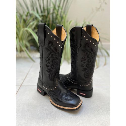 BOTA TEXANA EM COURO LATEGO PRETO BORDADO ALL BLAC... - Botas Texanas Bruto
