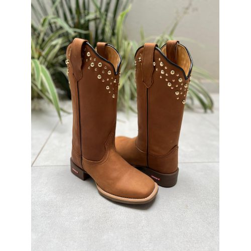 BOTA TEXANA BASICA EM COURO COM METAIS SOLADO MARR... - Botas Texanas Bruto