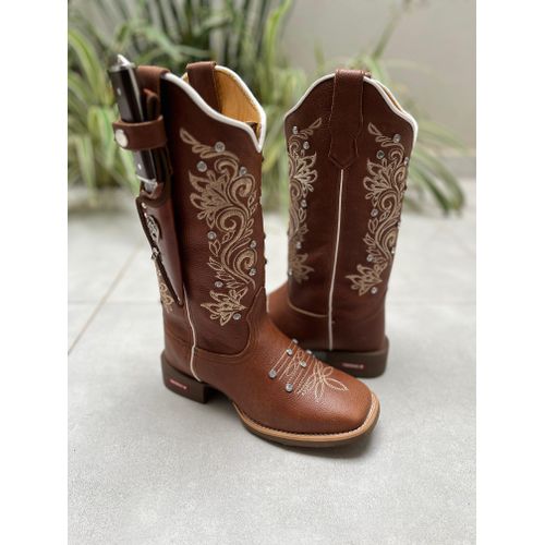 BOTA TEXANA EM COURO AMANDA BORDADO RAMOS + BAINHA... - Botas Texanas Bruto