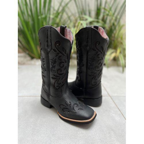 BOTA TEXANA EM COURO ALL BLACK A LASER GLITTER PRE... - Botas Texanas Bruto