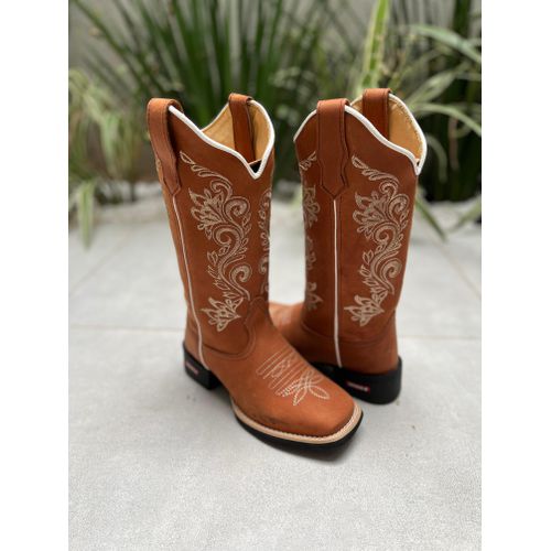 BOTA TEXANA EM COURO HORSE TELHA BORDADO RAMOS DOU... - Botas Texanas Bruto