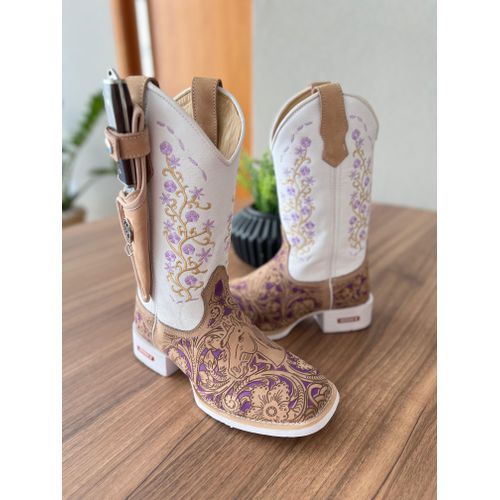 BOTA TEXANA EM COURO A LASER PINTURA CAVALO E BORD... - Botas Texanas Bruto