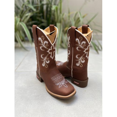 BOTA TEXANA EM COURO BORDADO CRUZ BRANCO E BEGE CA... - Botas Texanas Bruto