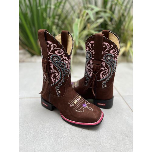 BOTA TEXANA EM COURO BORDADO TRIBAL AZUL E ROSA CO... - Botas Texanas Bruto