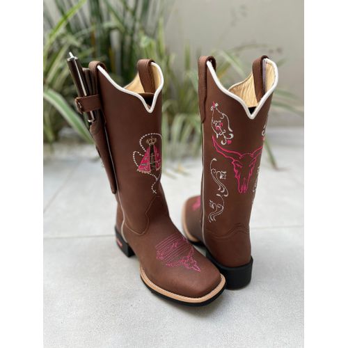 KIT TEXANA EM COURO BORDADO NOSSA SENHORA + TOURO ... - Botas Texanas Bruto