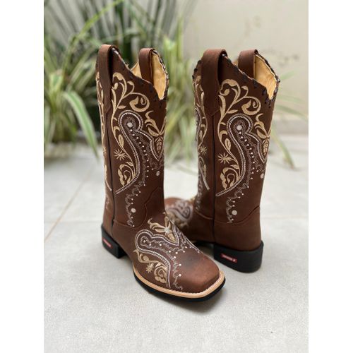 BOTA TEXANA EM COURO BORDADO TRIBAL BEGE E BRANCO ... - Botas Texanas Bruto