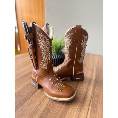 KIT TEXANA EM COURO BORDADO BEGE + BAINHA + FACA C... - Botas Texanas Bruto